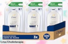 Increíble pack de 3 botellas de jabón líquido Dove que hidrata en serio; cuida tus manos con ingredientes mágicos, ¡no te quedes sin el tuyo ya!