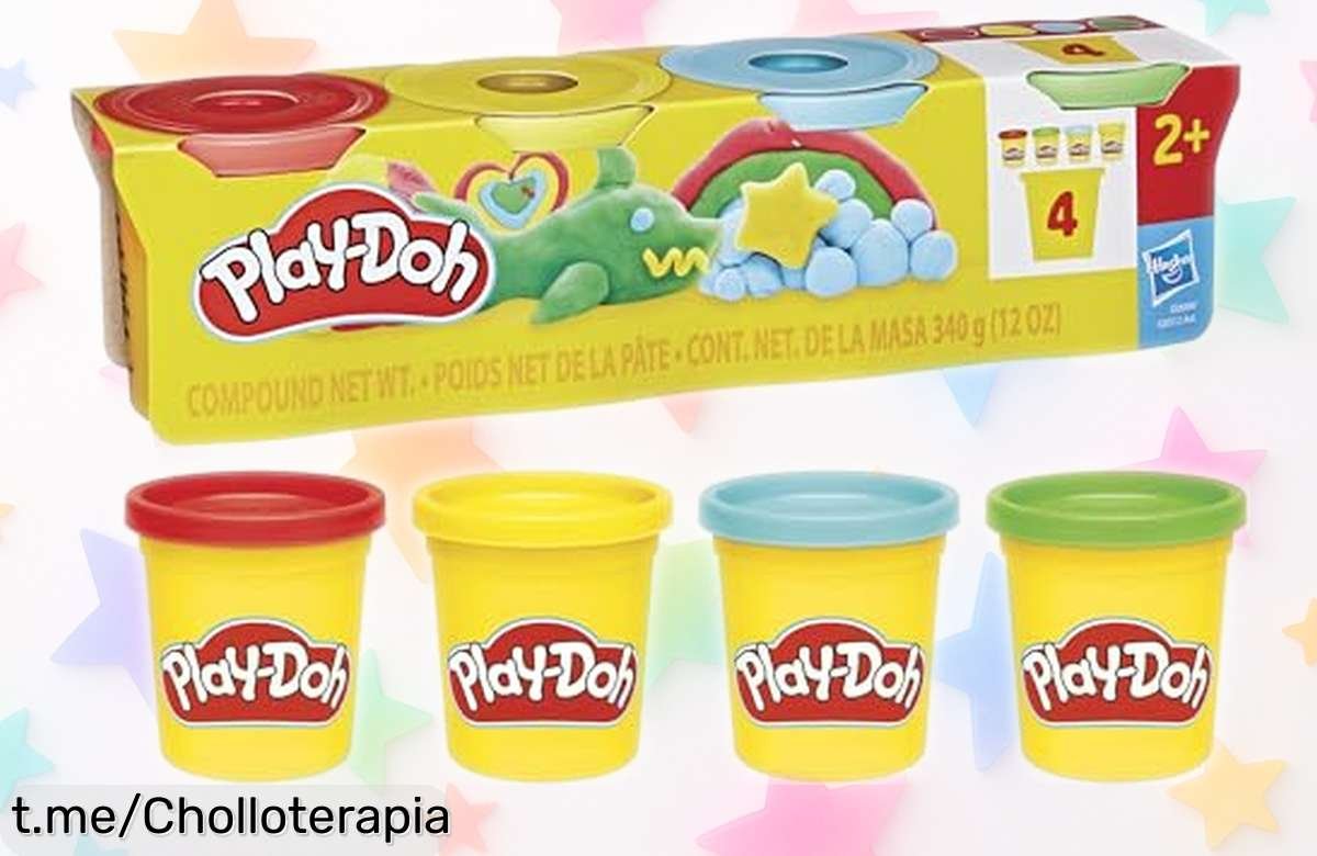 Increíble pack de 4 botes PlayDoh con colores clásicos para que los peques se diviertan creando a lo grande, ¡aprovecha este ofertón y despierta su creatividad ya!
