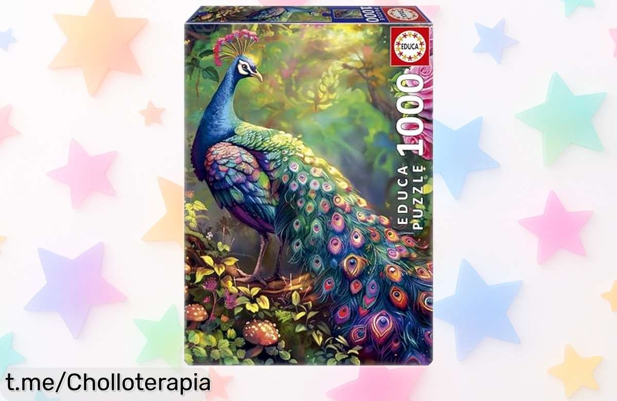 Increíble puzzle de 1000 piezas Educa Jardín del Pavo Real con pegamento para decorarlo, ¡rebajado y listo para ejercitar tu mente! No te quedes sin el tuyo.
