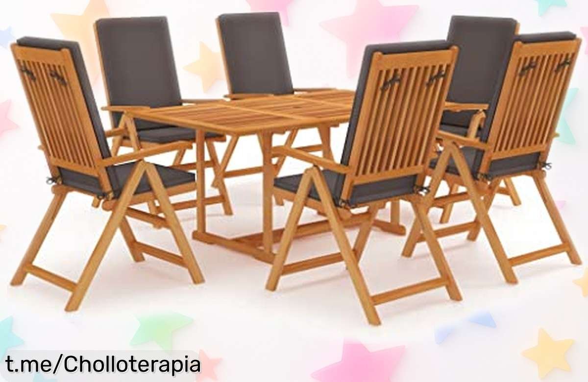 Increíble set de comedor vidaXL para jardín, 7 piezas en madera de teca maciza, ¡rebajado y listo para alegrar tus momentos al aire libre!