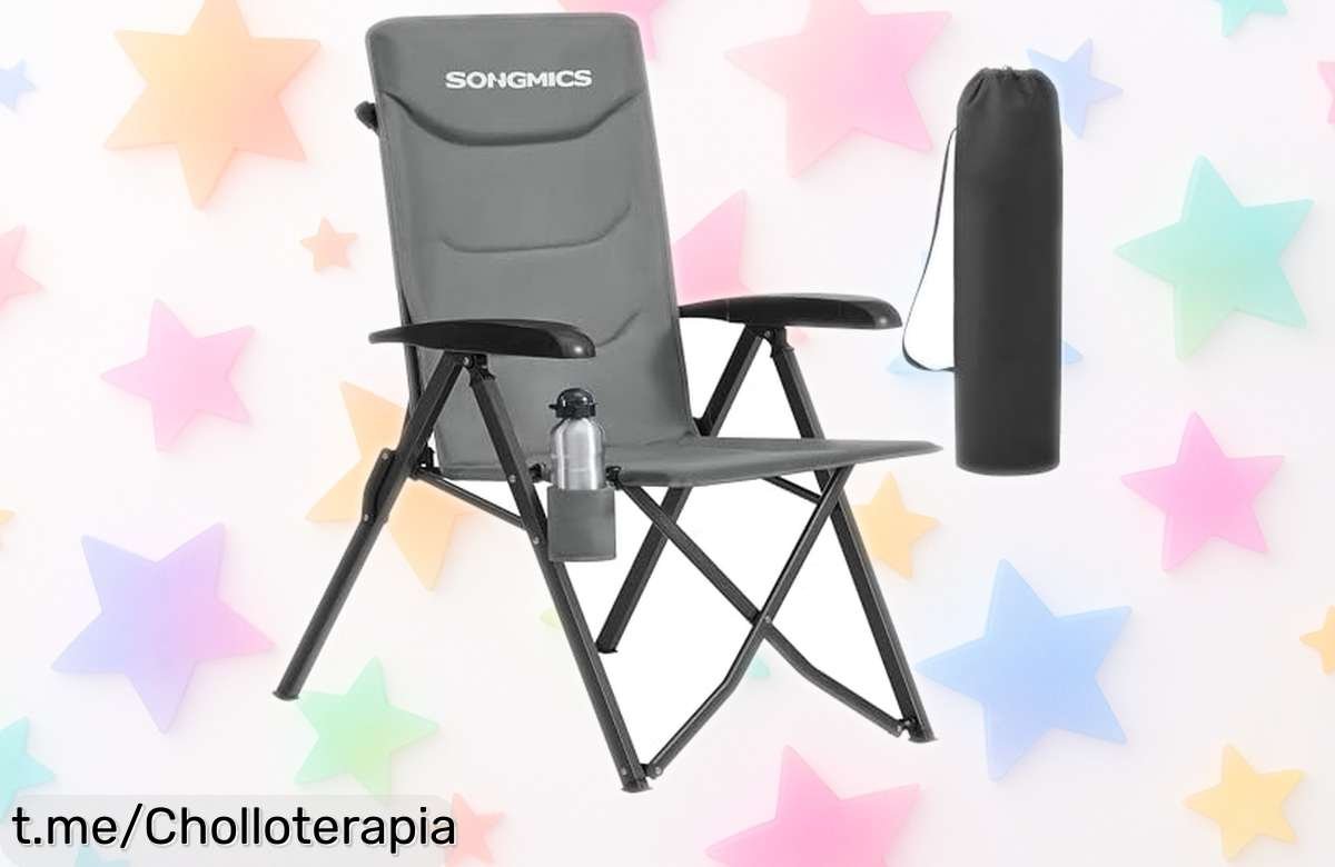 Inigualable silla de camping SONGMICS plegable con respaldo alto y 6 posiciones, ¡un ofertón loco que te hará disfrutar al aire libre como nunca!