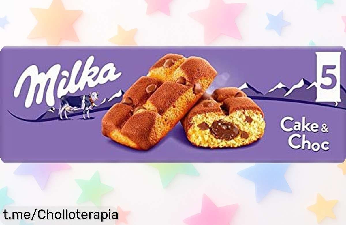 Irresistible bizcocho Milka Cake & Choc con pepitas y un cremoso relleno de chocolate que se derrite en la boca, ¡ahora a precio loco! No te lo pierdas, tu antojo espera.