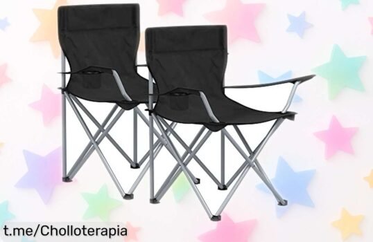 Juego de 2 sillas de camping SONGMICS, oferta irresistible para disfrutar al máximo en la playa o jardín con tu gente; ¡no te quedes sin asiento y llévalas ya!