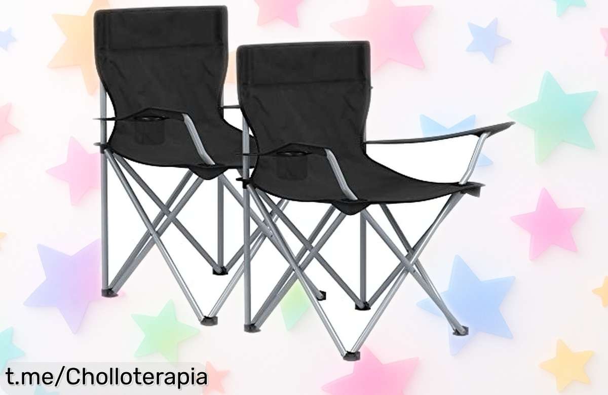 Juego de 2 sillas de camping SONGMICS, oferta irresistible para disfrutar al máximo en la playa o jardín con tu gente; ¡no te quedes sin asiento y llévalas ya!
