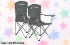 Juego de 2 sillas plegables SONGMICS con respaldo alto y soporte para bebidas, un ofertón súper ligero que hará tus días de camping o en el jardín inolvidables. ¡No lo dejes pasar!