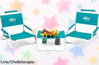 Juego de 2 sillas y mesa plegables para playa o camping, súper ligeras y con bolsa ¡Llévatelas hoy a un precio regalado que no vas a creer!