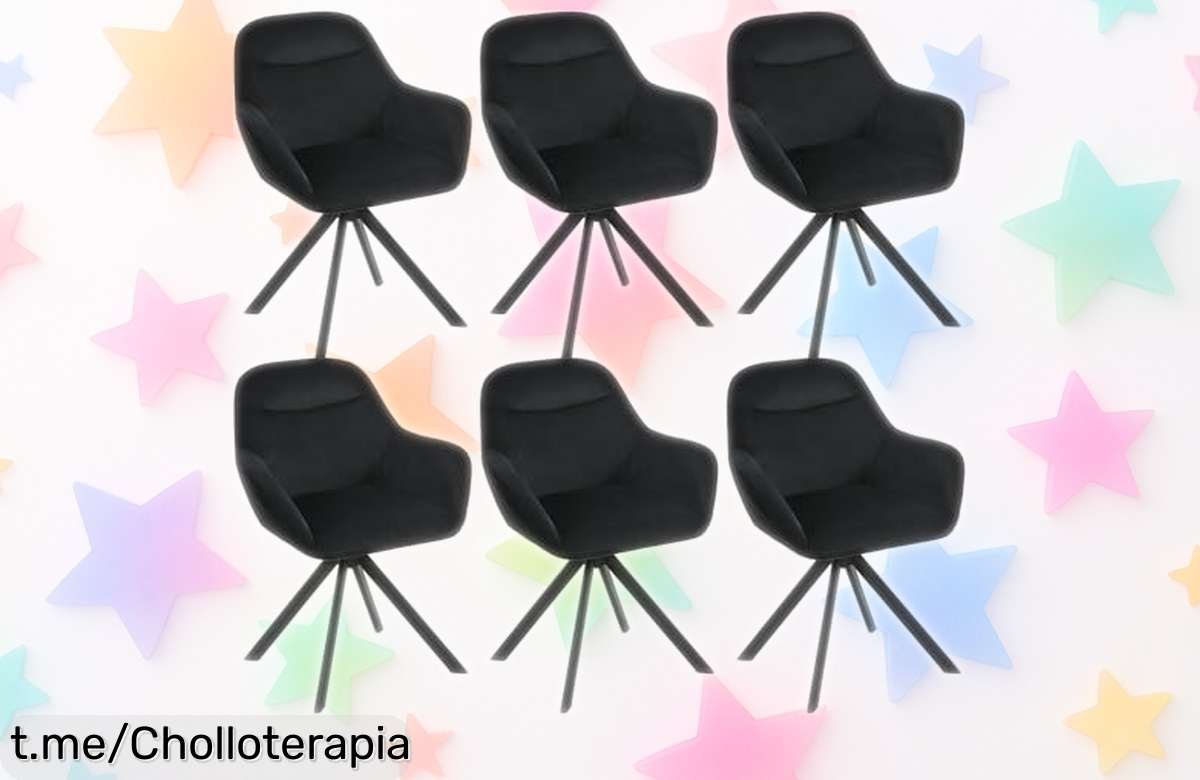 Juego de 6 sillas giratorias Goeurvant en terciopelo a un precio loco, diseño moderno y resistencia brutal para tu comedor. ¡Hazlo tuyo antes que se acaben!