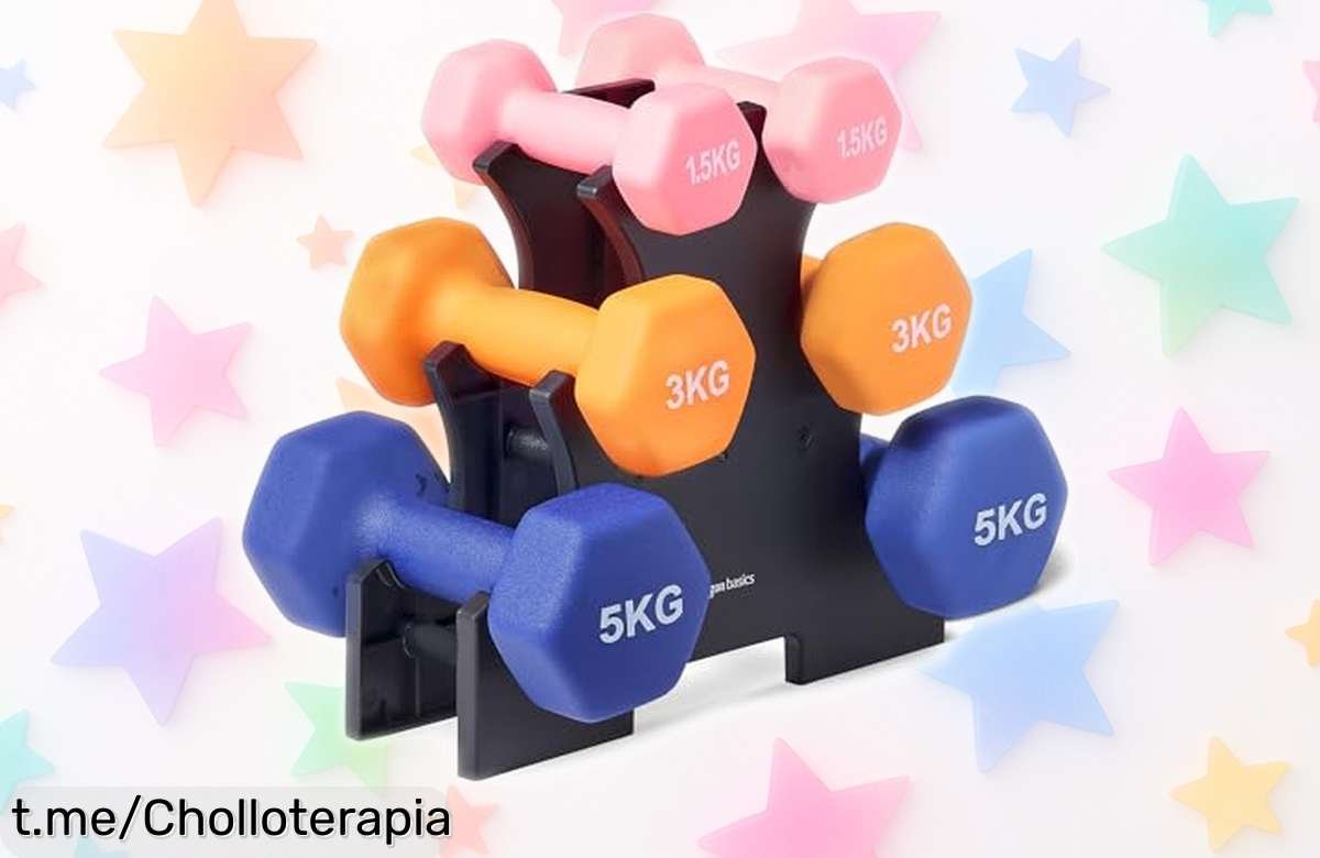 Juego de mancuernas Amazon Basics con pesos variados para entrenar en casa: tu oportunidad de ponerte fuerte a un precio rebajado que te hará sonreír. ¡No lo dejes pasar!