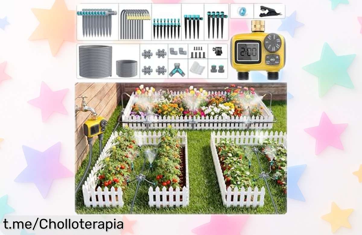 Kit de riego automático TRJZWA con doble salida y numerosos goteros a un precio de escándalo: ¡Haz que tu jardín brille mientras ahorras como nunca!