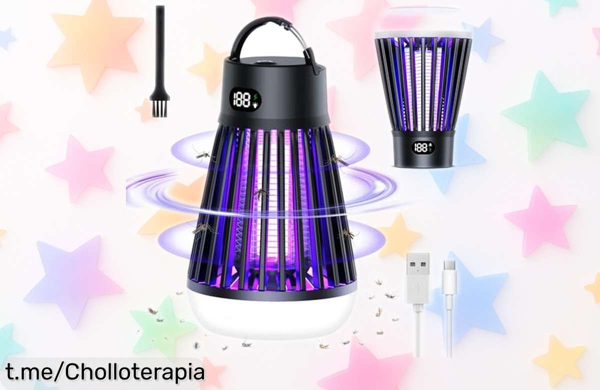 Lámpara antimosquitos eléctrica 2 en 1: chollazo con luz LED y batería duradera, elimina mosquitos sin químicos ni olores. ¡Atrévete a disfrutar de tus noches al aire libre!