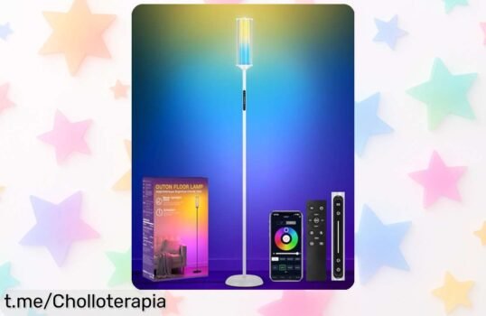 Lámpara de pie LED OUTON que cambia 16 millones de colores y se mueve con la música, ¡chollo increíble para iluminar tu hogar al instante!