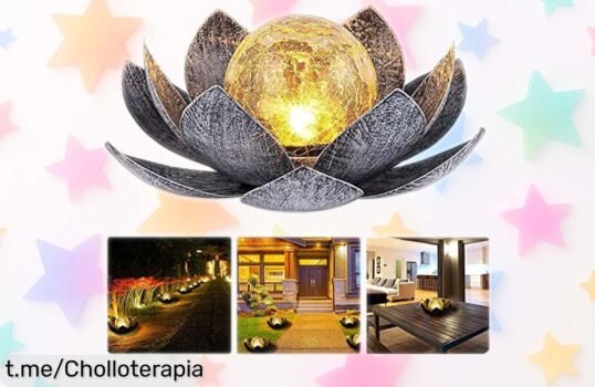 Lámpara solar de jardín Lemotoy con diseño de flor de loto, el chollo que ilumina tu espacio sin enchufes y transforma tus noches en mágicas ¡hazla tuya antes que desaparezca!