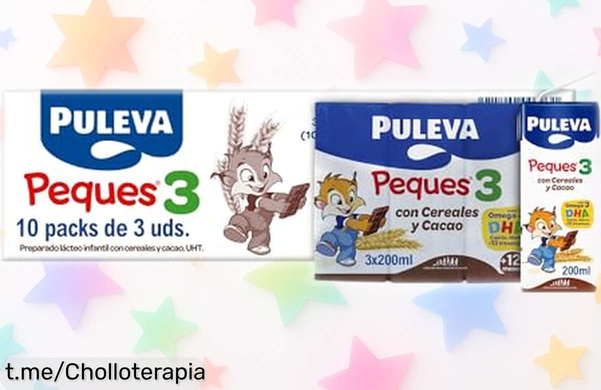 Leche de crecimiento Puleva Peques 3 Cereales y Cacao para que tu peque crezca fuerte, ¡compra ahora el pack de 10 a un precio regalado!