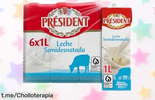 Leche semidesnatada Président pack 6x1L con calcio y vitaminas a un precio regalado, ideal para toda la familia. ¡No dejes pasar este super chollo que hará sonreír a todos!