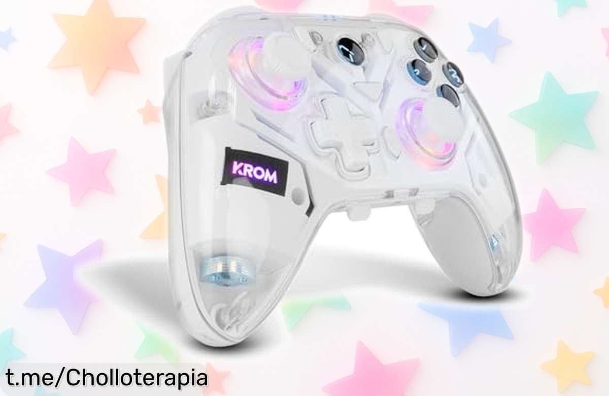 Mando inalámbrico Bluetooth KROM KRYSTAL con luces RGB y 17 botones personalizables a un precio increíble que hará brillar tus partidas ¡No te lo pierdas!
