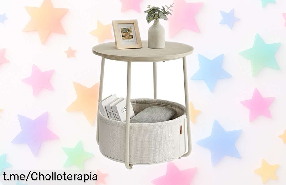 Mesa auxiliar redonda VASAGLE con cesta: el ofertón que transforma rincones en espacios extra, llevándote la organización al instante. ¡No dejes pasar esta oportunidad!