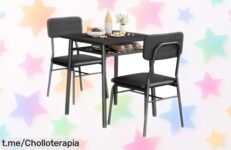 Mesa de comedor Zstar con dos sillas que ahorran espacio: ¡ofertón irresistible para transformar tu hogar y disfrutar cada rincón antes de que se agote!