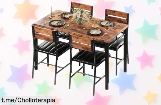 Mesa de comedor para 4 personas IRONCK con sillas tapizadas: ¡Chollazo que transforma tu cocina y ahorra espacio, solo por tiempo limitado!