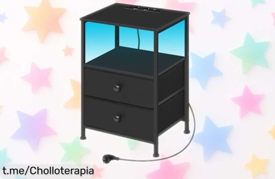 Mesita de noche WOLTU NTS27sz con luz LED y enchufes: organización total y carga rápida a precio loco, ¡da rienda suelta a tu estilo antes que se acabe!
