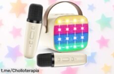 Micrófono karaoke infantil con 2 micrófonos inalámbricos y luces LED, ¡un ofertón para que los peques brillen en cada fiesta! No dejes pasar esta oportunidad única de diversión.
