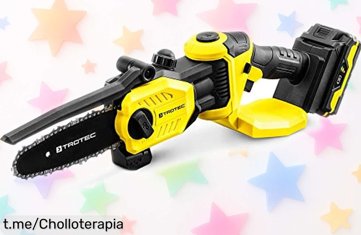 Motosierra eléctrica ligera TROTEC PCHS 1020V con batería Flexpower a precio de risa, ¡aprovecha el descuentazo antes de que se acabe y corta lo que quieras!