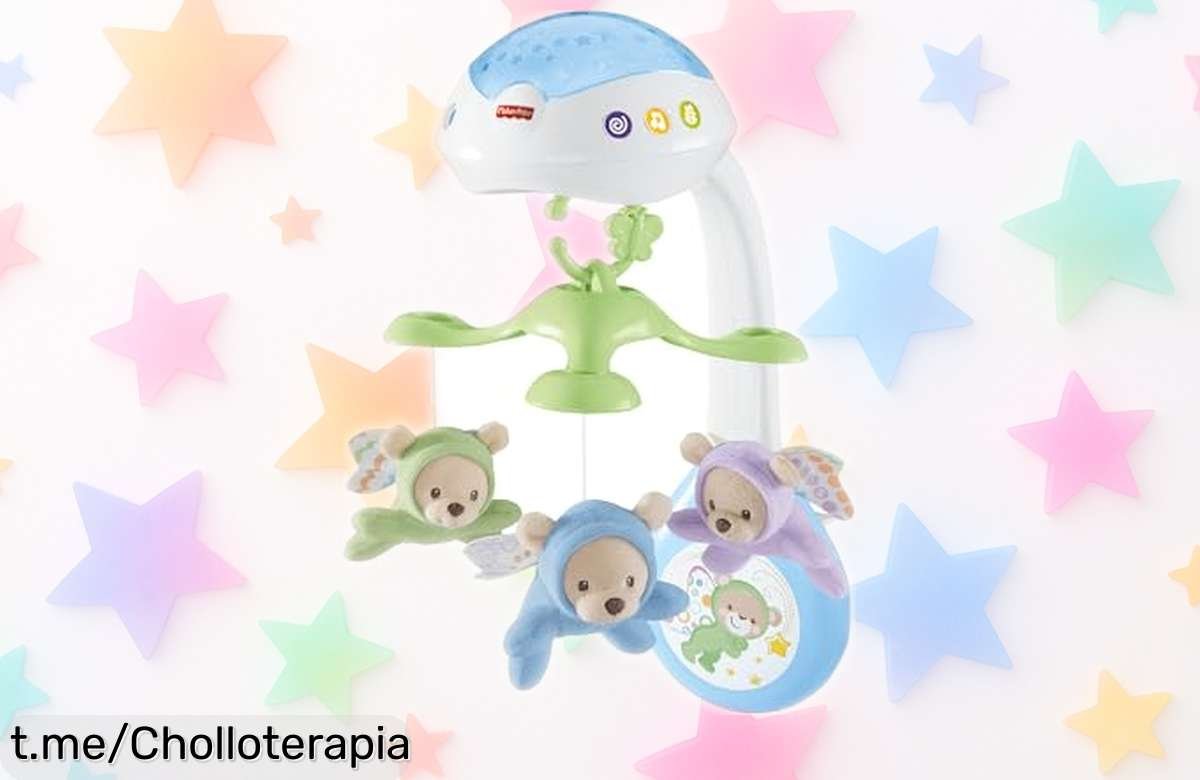 Móvil para bebés FisherPrice con ositos voladores y música relajante, ahora a precio de risa; ¡calma a tu peque en cualquier lugar y no te lo pierdas!
