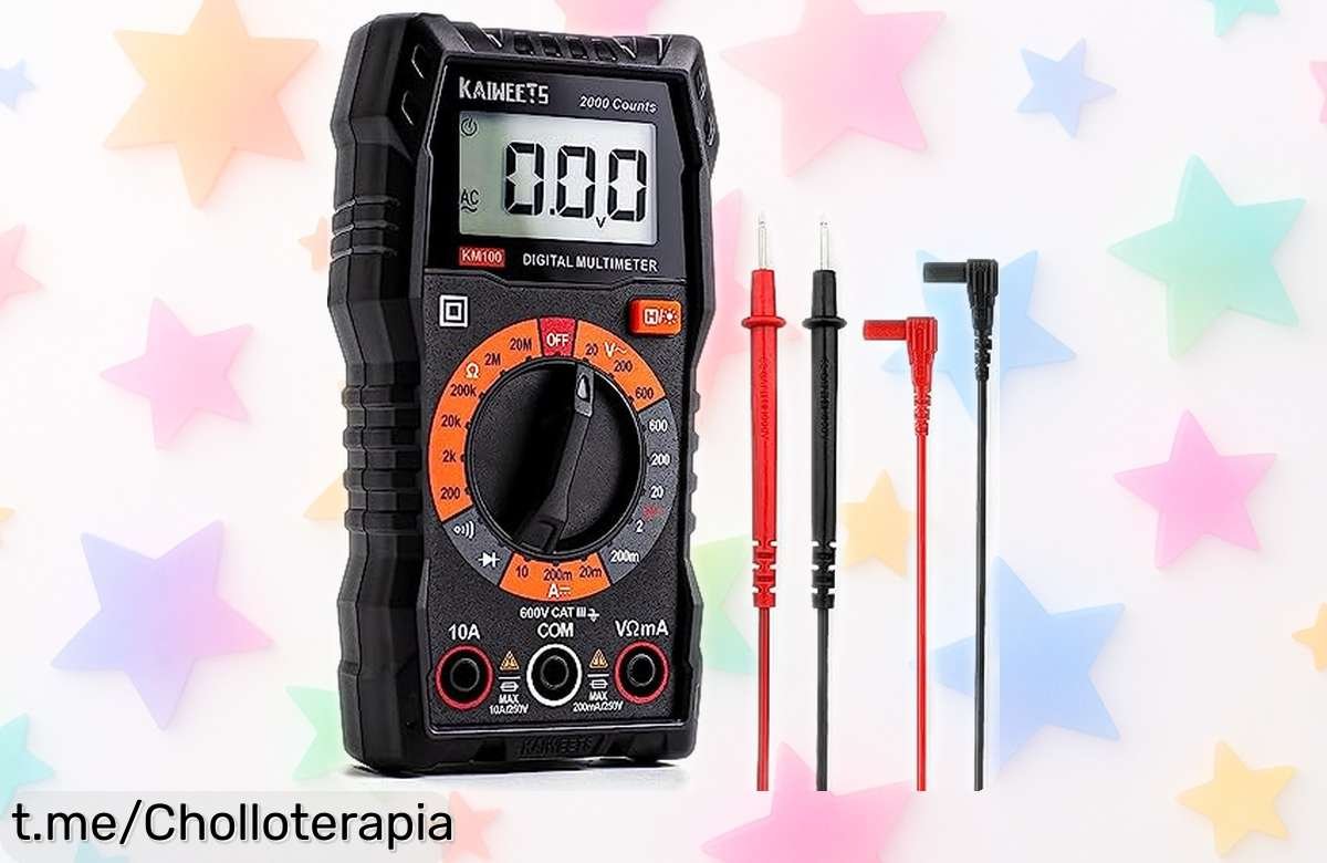 Multímetro digital KAIWEETS KM100 a precio loco, mide voltaje y amperios sin complicaciones. Aprovecha este chollo ahora y siente la tranquilidad de tener todo bajo control.