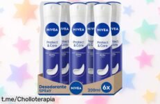 Pack ahorro de desodorante en spray NIVEA, 6 unidades por un precio regalado que te mantendrá fresco todo el día. No dejes pasar esta oportunidad y cuida tu aroma ya mismo.