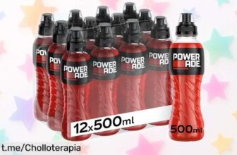 Pack de 12 botellas Powerade Blood Orange, la bebida isotónica que te da energía para tus entrenos. ¡Aprovecha este precio regalado y mejora tu rendimiento ahora mismo!