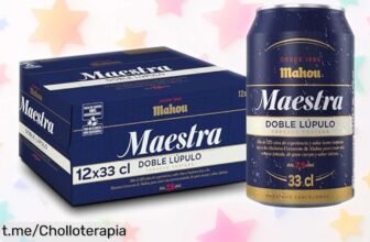 Pack de 12 latas Mahou Maestra Doble Lúpulo, sabor intenso y cremosa que vuelve locos; aprovecha este precio loco y sorprende a tus amigos ya mismo.