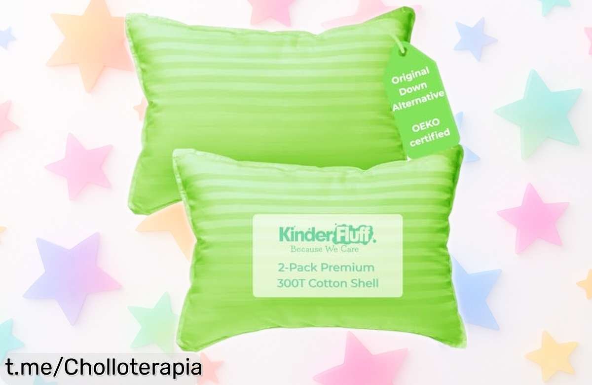 Pack de 2 almohadas junior Fluff para peques con fundas de algodón suave a precio loco, ¡aprovecha este super chollo y cuida sus sueños mientras duermen felices!