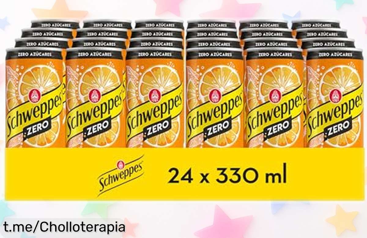 Pack de 24 latas de Schweppes Naranja Zero, ¡precio loco para disfrutar burbujas sin azúcar! No ayudes a que ese sutil sabor se escape. ¡Hazlo tuyo ya!