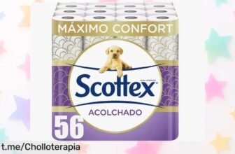 Pack de 56 rollos de papel higiénico Scottex acolchado, precio reducido en un chollo que no puedes dejar escapar, cuida lo importante con calidad y siempre a mano.