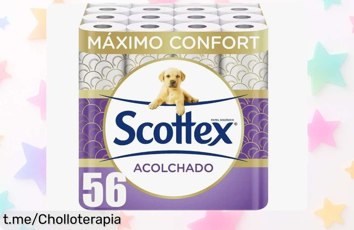 Pack de 56 rollos de papel higiénico Scottex acolchado, precio reducido en un chollo que no puedes dejar escapar, cuida lo importante con calidad y siempre a mano.