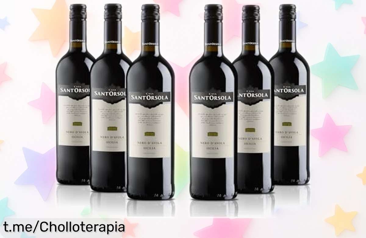 Pack de 6 botellas de Sant’Orsola Nero d’Avola a precio loco, ideal para tus cenas con carnes y quesos; disfruta del mejor vino sin vaciar la cartera. ¡No te lo pierdas!