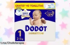 Pañales Dodot Sensitive con protección 12 horas y pack extra de toallitas Aqua, un chollazo para que tu bebé esté seco y feliz toda la noche. ¡No te lo pierdas!
