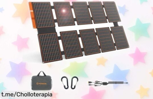 Panel solar plegable FlexSolar 100W, ideal para cargar tus dispositivos en cualquier lugar, ahora a un precio loco que no querrás dejar escapar. ¡Hazlo tuyo ya!