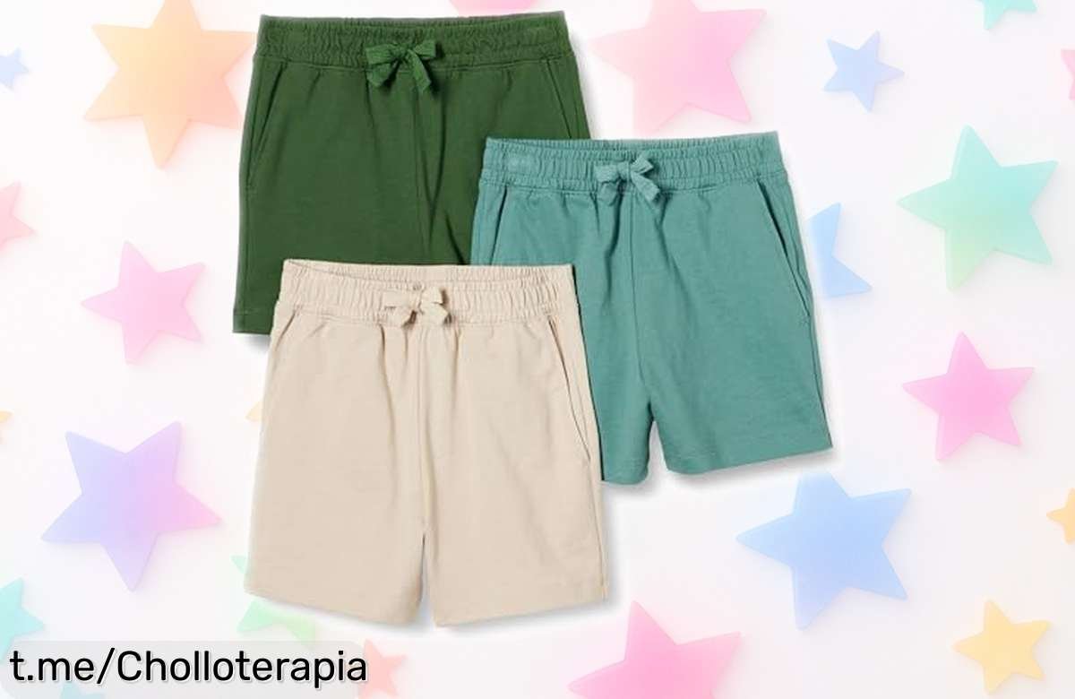 Pantalones cortos de algodón para niño Amazon Essentials, pack de 3 a precio loco que mantiene fresquito a tu pequeño ¡No te lo pierdas, elige su estilo ahora!