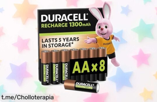 Pilas recargables AA Duracell en pack de 8, ¡con una duración impresionante de hasta 2000 cargas! No te quedes sin ellas y asegura tu energía a un precio loco, que se agota rápido.