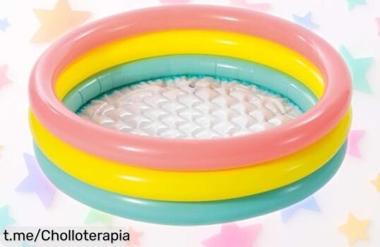 Piscina de 3 aros Intex Sunset para peques con kit de parches, ¡un ofertón tirado de precio que hará sonreír y jugar a tus niños!