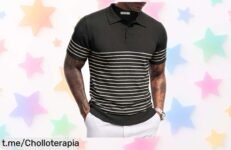 Polo de manga corta COOFANDY con rayas y botones, un ofertón que no podrás creer lo barato que está; ¡vístete para brillar en cualquier ocasión y atrévete a lucir increíble!