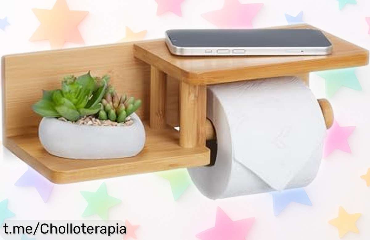 Portarrollos de bambú Relaxdays con balda para móvil: el ofertón práctico que añade estilo a tu baño por un precio increíble, ¡no te quedes sin el tuyo y decora con esencia!
