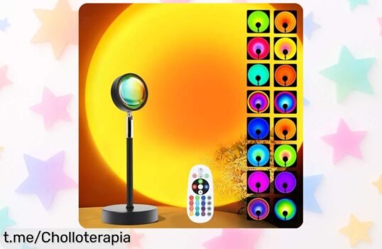 Proyector de lámpara puesta de sol con mando a distancia y 16 colores rebajado para que en tu casa brille la alegría; transforma tus momentos en recuerdos inolvidables.
