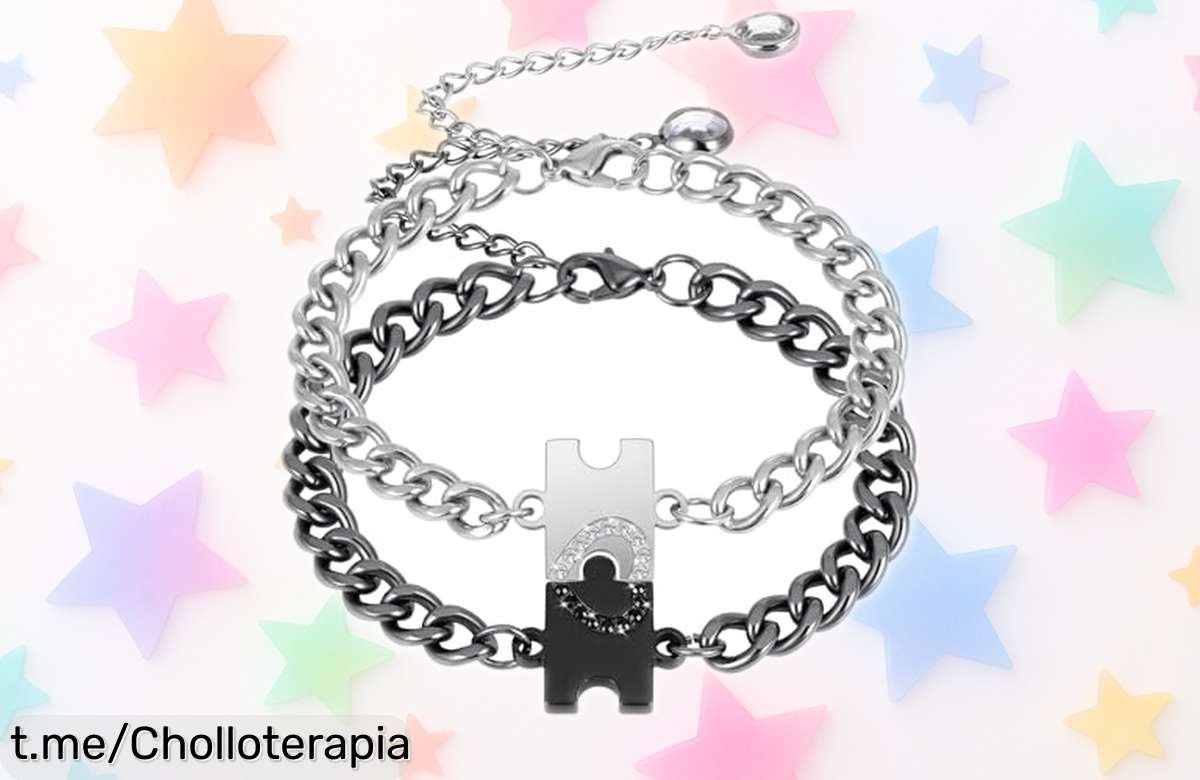 Pulseras de acero inoxidable en diseño corazón puzzle, un regalo perfecto para parejas que une corazones a precio loco. ¡No dejes pasar este detallazo!