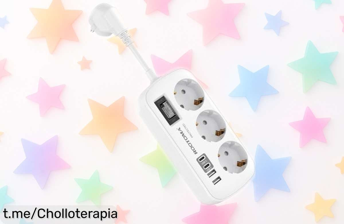 Regleta con 3 enchufes y 4 USB para cargar hasta 7 dispositivos a la vez; rebajado un chollazo que no podrás dejar pasar en tu mesa o despacho.