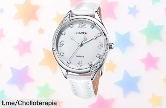 Reloj de mujer con correa de cuero blanco y detalles brillantes a un precio loco, ¡luce chic mientras disfrutas de este ofertón que te encantará llevar puesto!