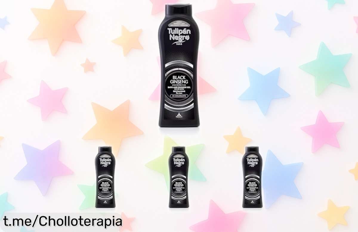 Revitaliza tus mañanas con el gel de baño Tulipán Negro y su energía única; pack de 4 botellas a un precio rebajado que no puedes dejar escapar, ¡comienza cada día con buen rollo!