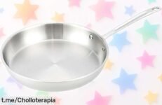 Sartén de acero inoxidable Amazon Basics con triple capa, más resistente que nunca a un precio loco que te hará disfrutar cada receta sin preocupaciones. ¡No deje pasar esta oferta!