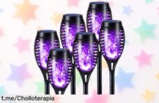 Set de 6 antorchas solares Geemoo con efecto llama realista a precio loca, transforma tu jardín en un paraíso luminoso y espectacular ¡aprovecha esta oferta única antes que se agote!