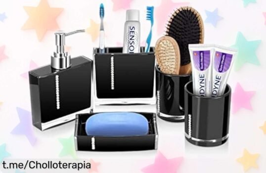 Set de accesorios para baño en 5 piezas, diseño elegante y a prueba de rayones. ¡Llévate este chollazo antes que se acabe! ¡Tu baño lo merece y tu bolsillo también!